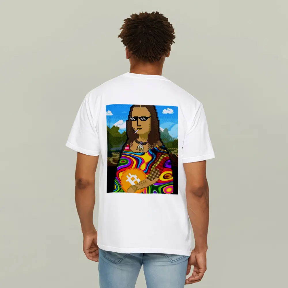 Pixel Mona Lisa Holding Bitcoin Psychedelic – T-Shirts