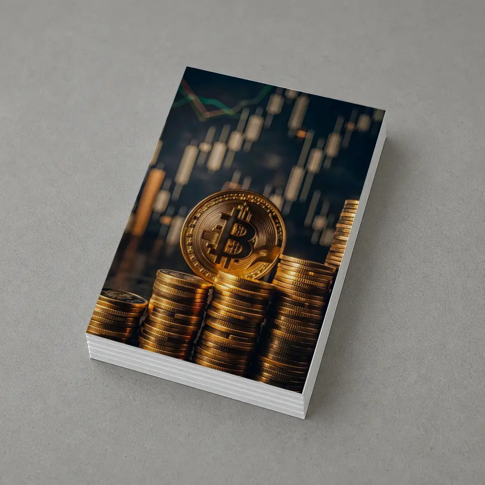 Bitcoin Gold Coins Candlestick Chart Dark Background – Postcards