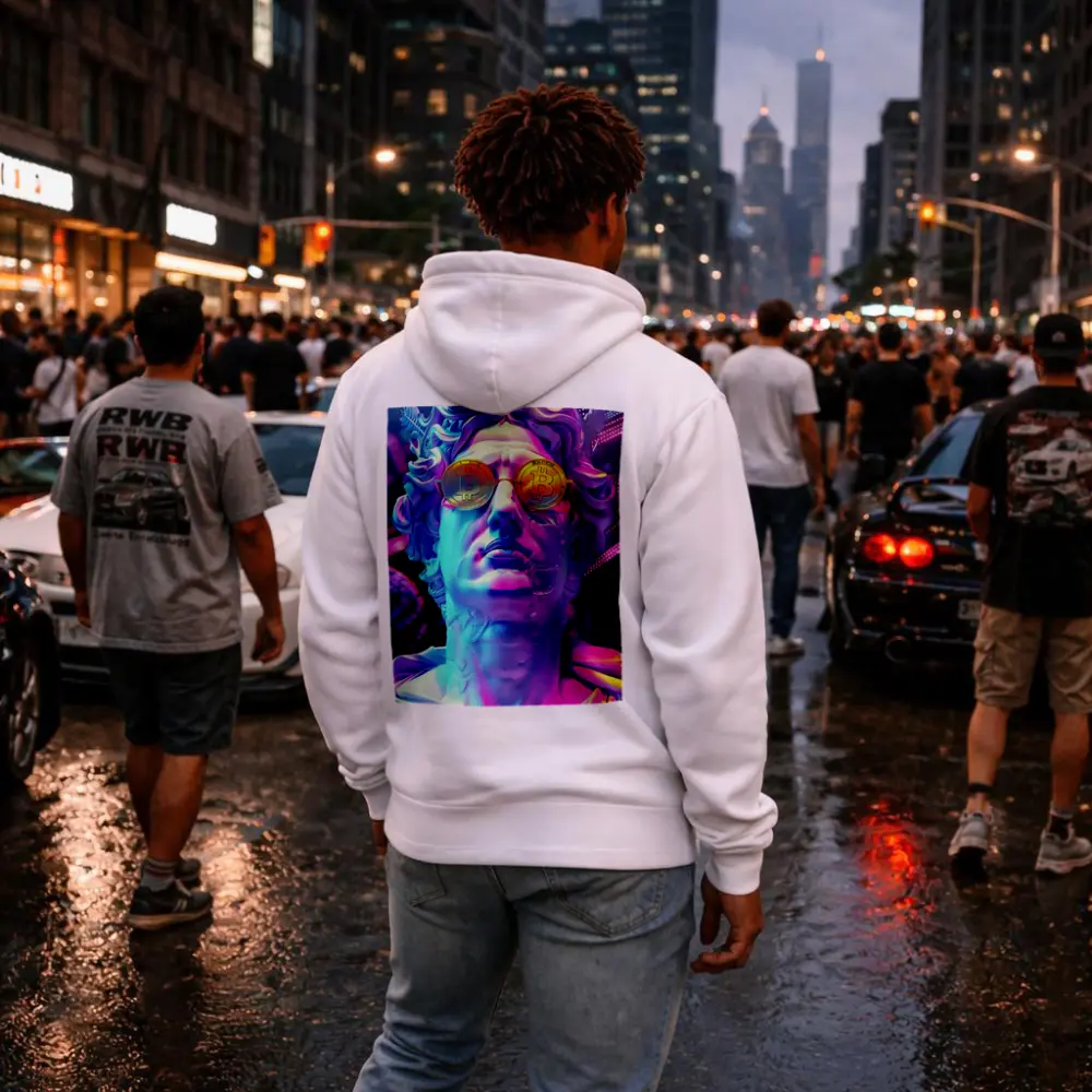 Greek Statue Bitcoin Glasses Neon Purple – Hoodies