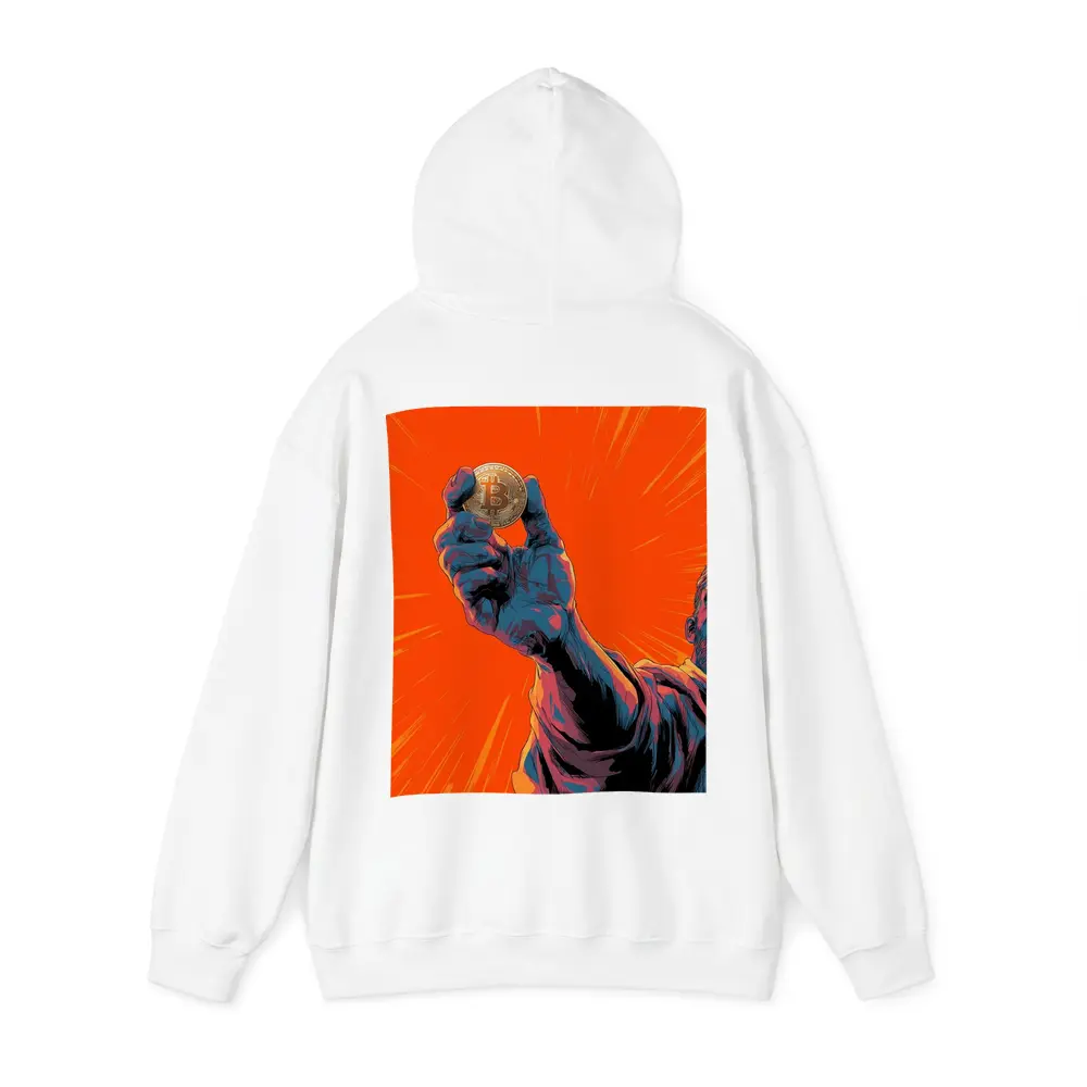 Bitcoin Coin Hand Comic Art Orange Background – Hoodies