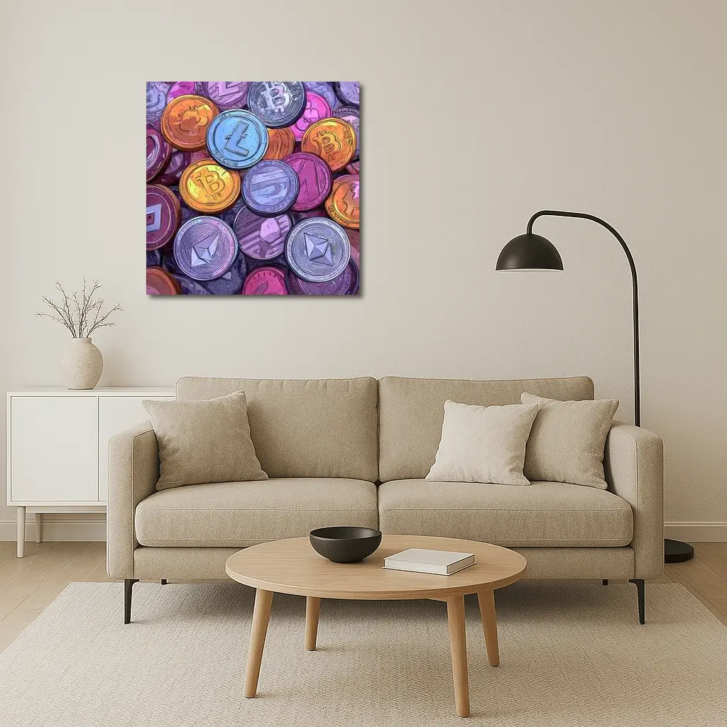 Crypto Coins Pile Comic Art Style – Wall Art