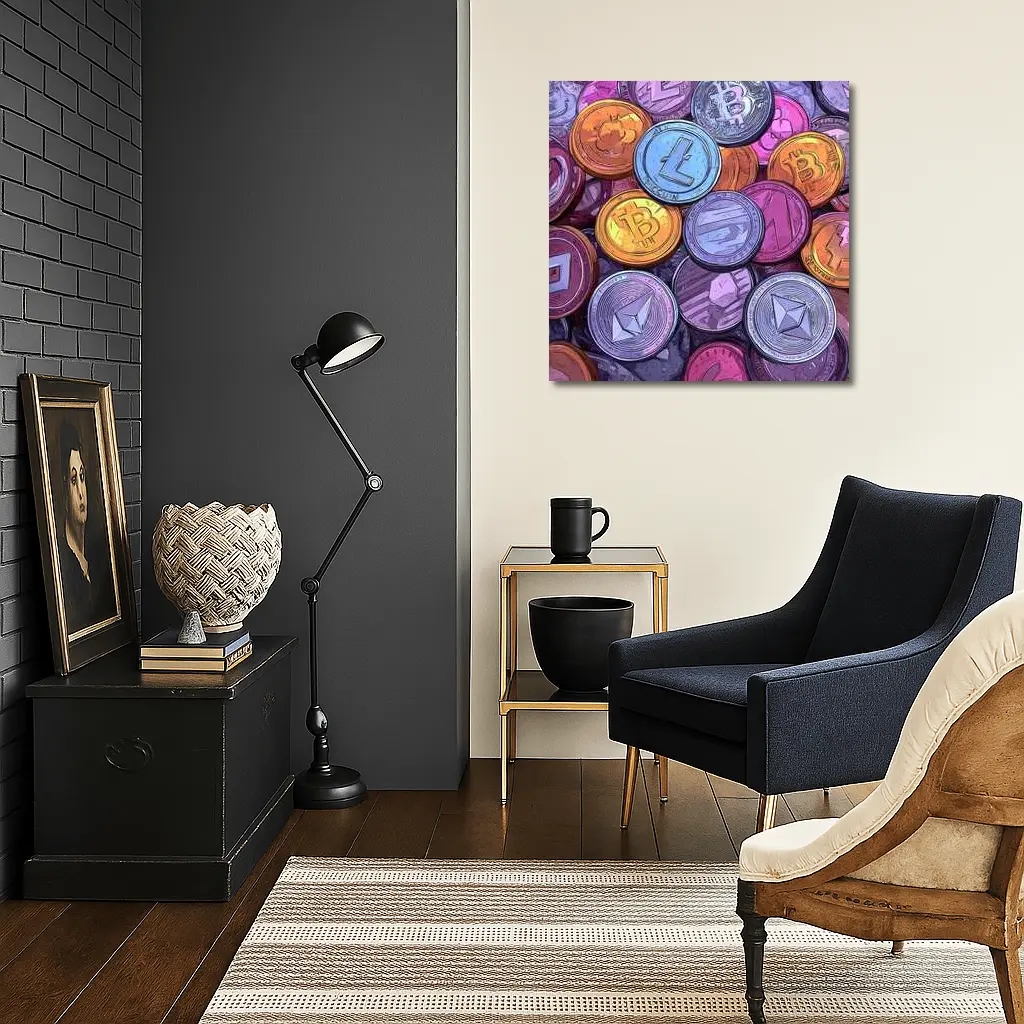 Crypto Coins Pile Comic Art Style – Wall Art