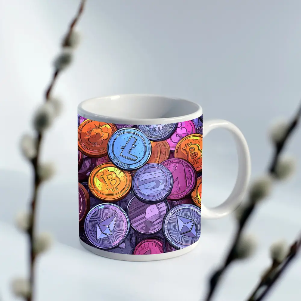 Crypto Coins Pile Comic Art Style – Mugs