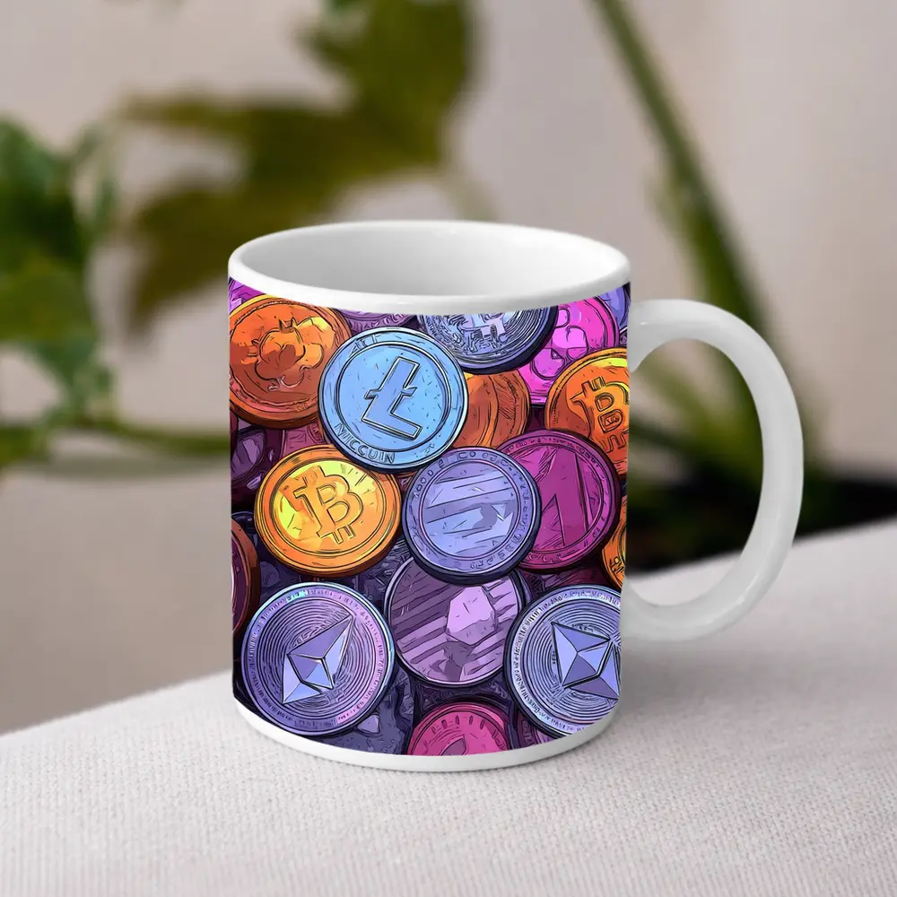 Crypto Coins Pile Comic Art Style – Mugs