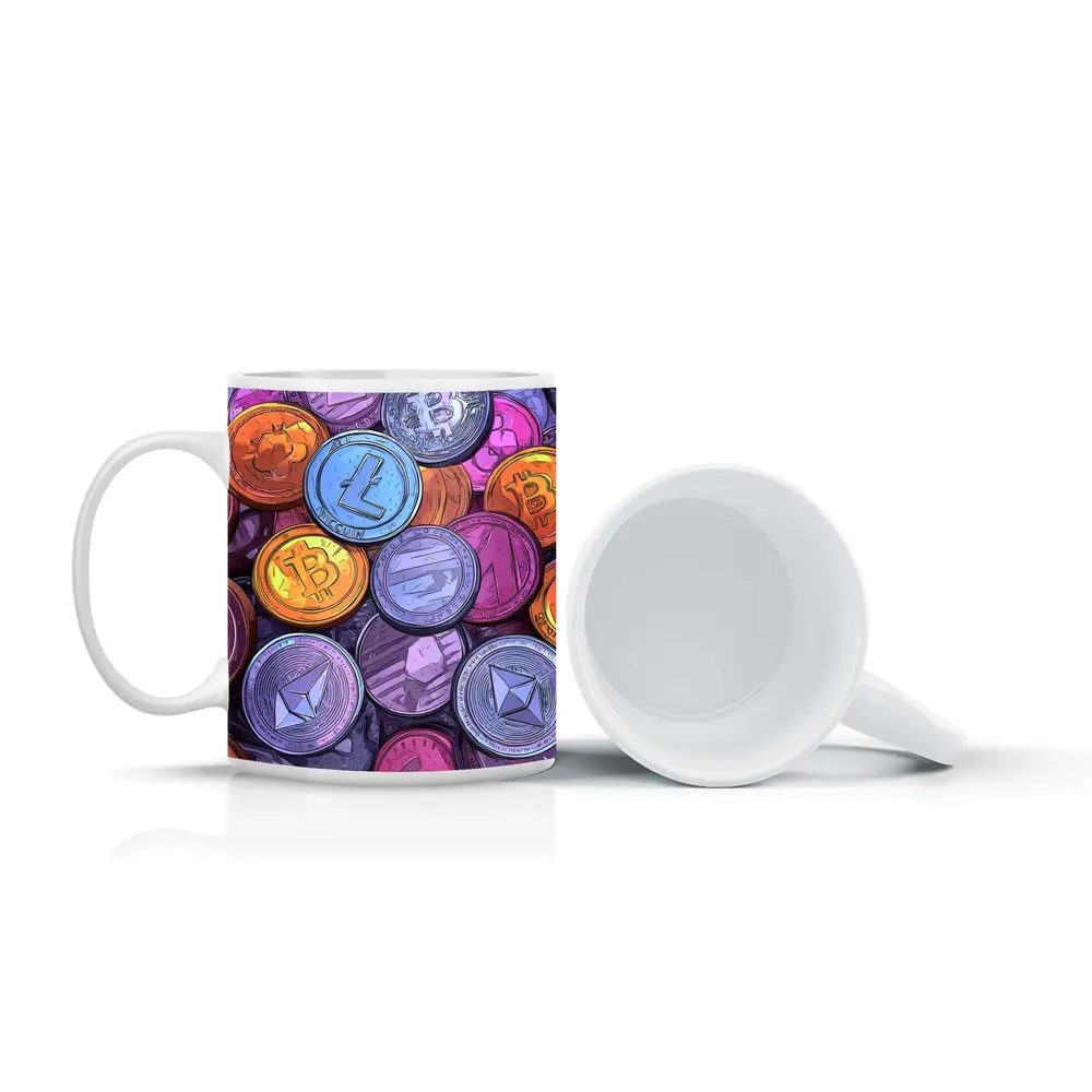 Crypto Coins Pile Comic Art Style – Mugs