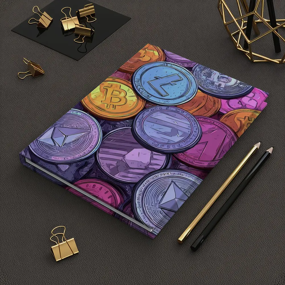 Crypto Coins Pile Comic Art Style – Notebooks
