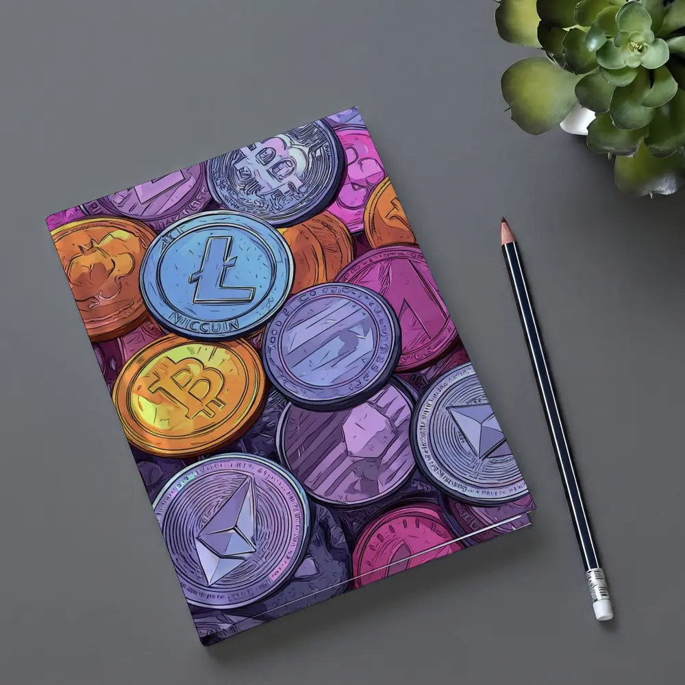 Crypto Coins Pile Comic Art Style – Notebooks