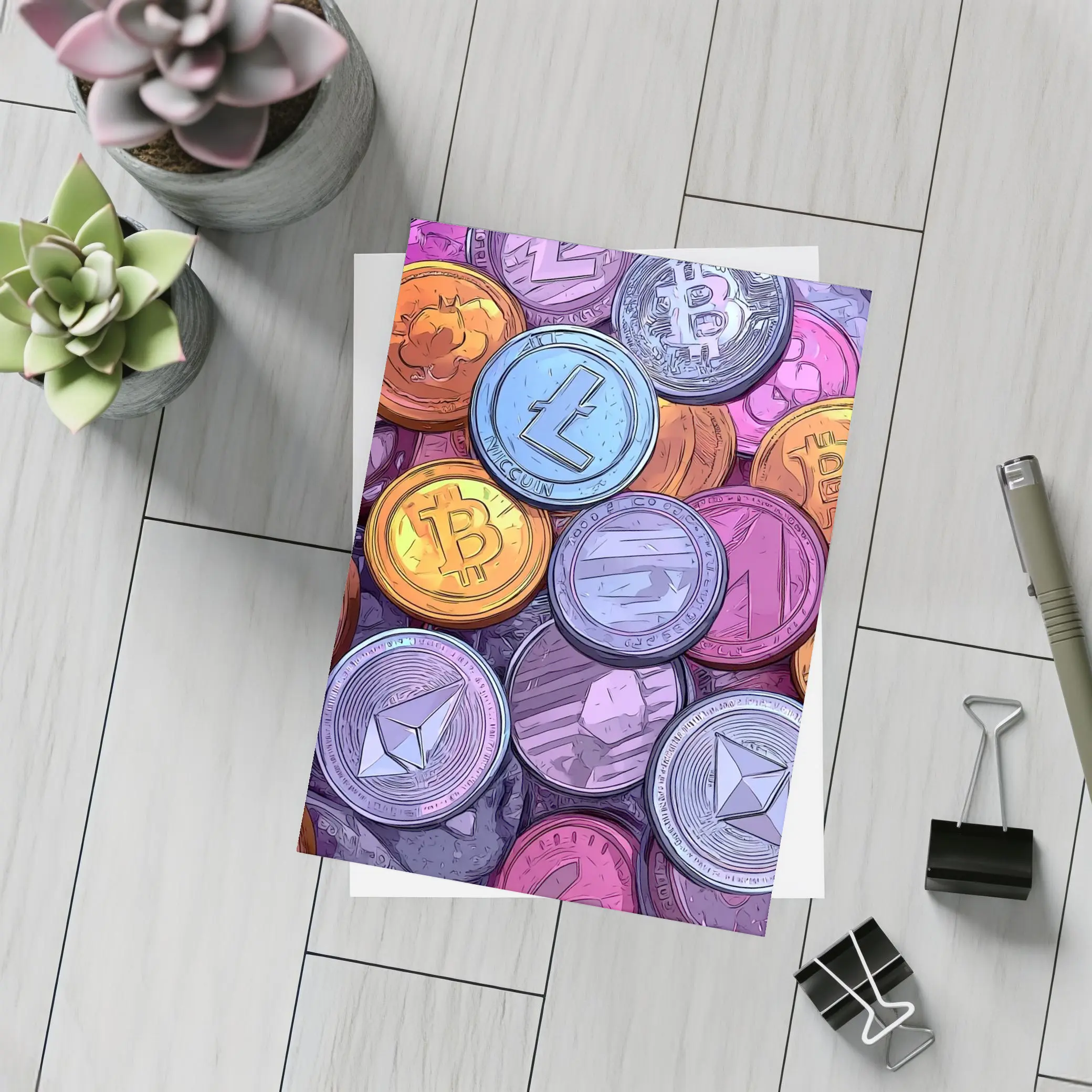 Crypto Coins Pile Comic Art Style – Postcards