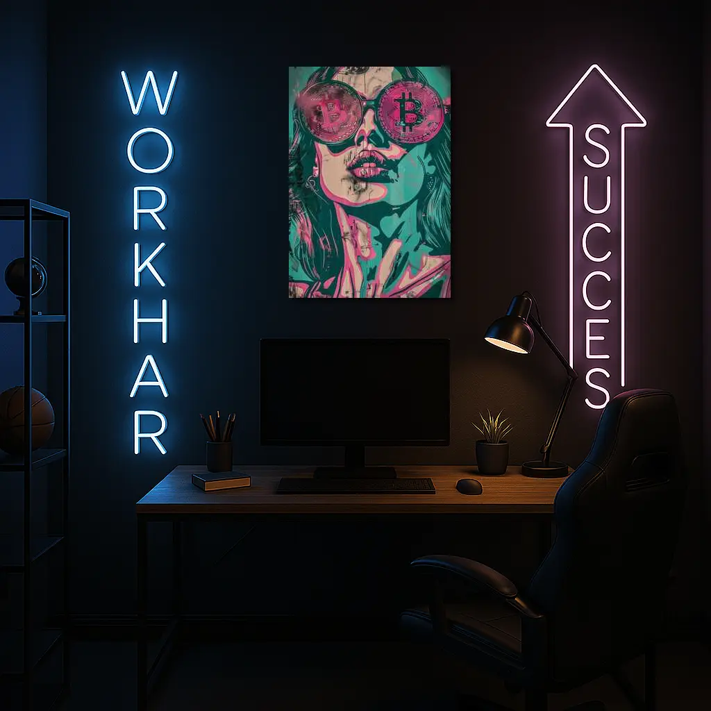 Bitcoin Woman Graffiti Pop Art Teal Pink – Wall Art