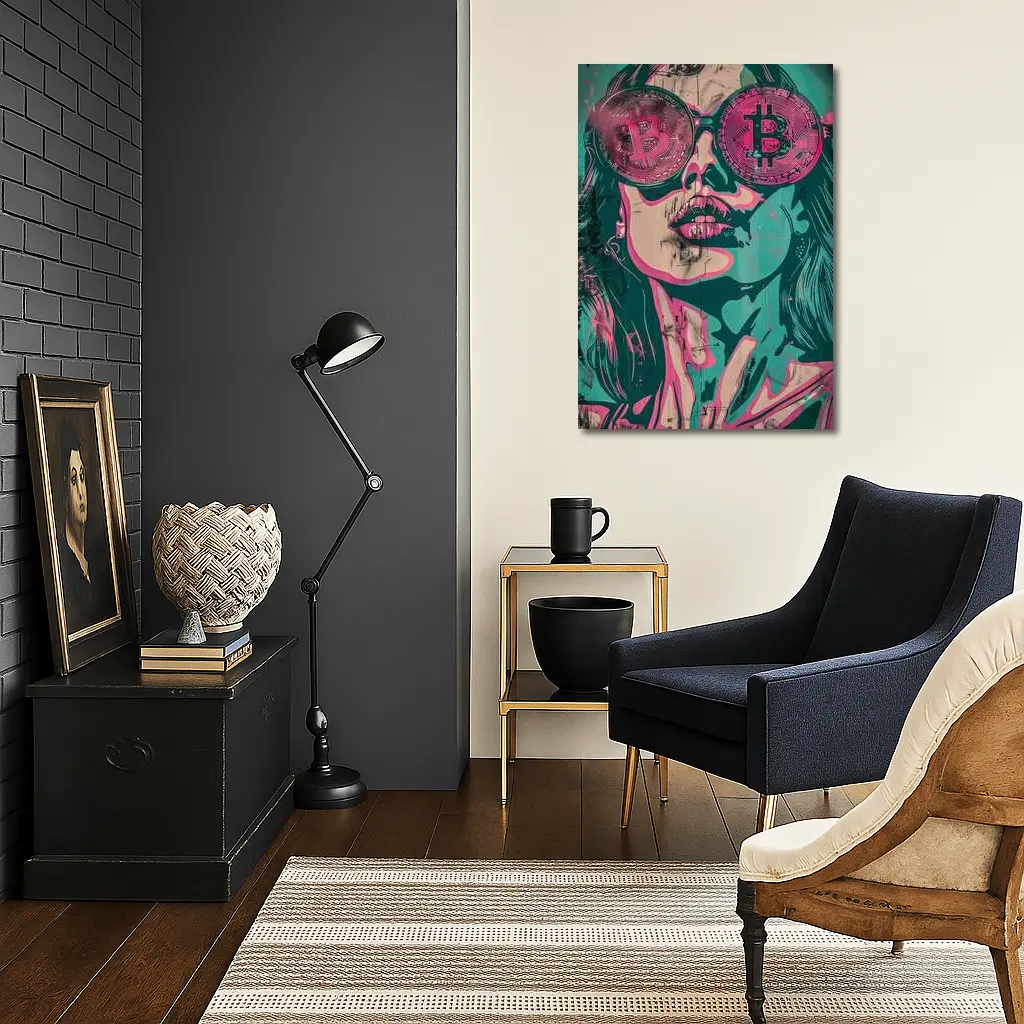 Bitcoin Woman Graffiti Pop Art Teal Pink – Wall Art