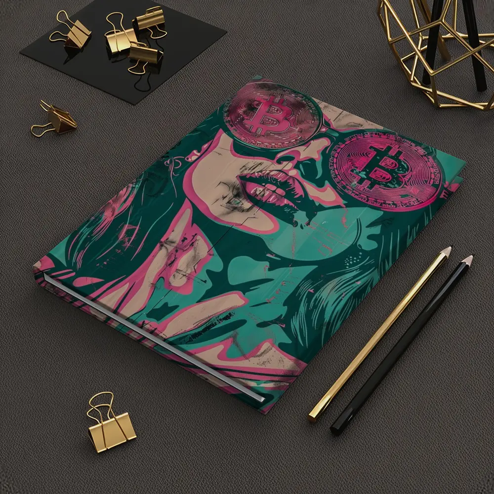 Bitcoin Woman Graffiti Pop Art Teal Pink – Notebooks