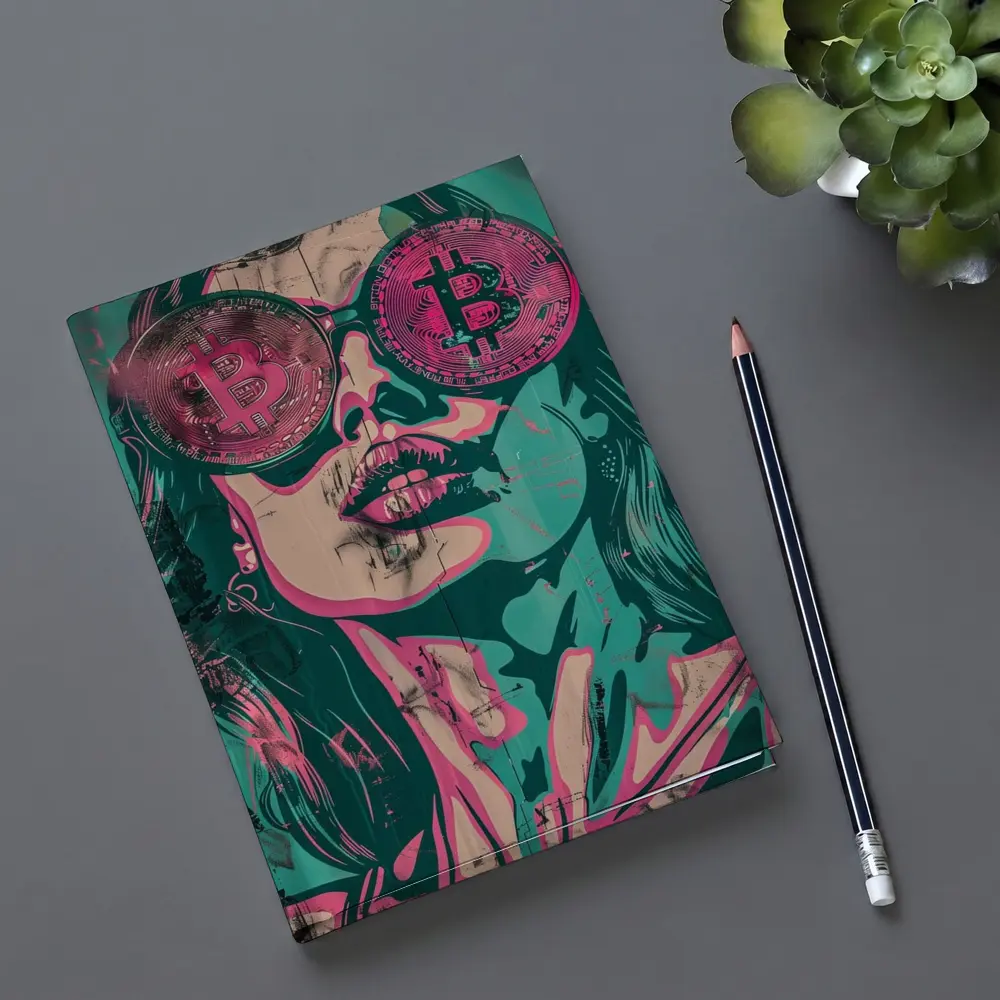 Bitcoin Woman Graffiti Pop Art Teal Pink – Notebooks