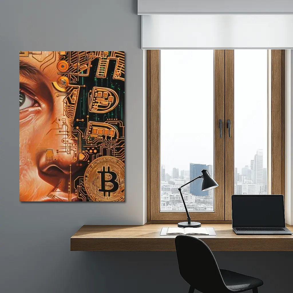Bitcoin Cyborg Woman Circuit Board Art – Wall Art