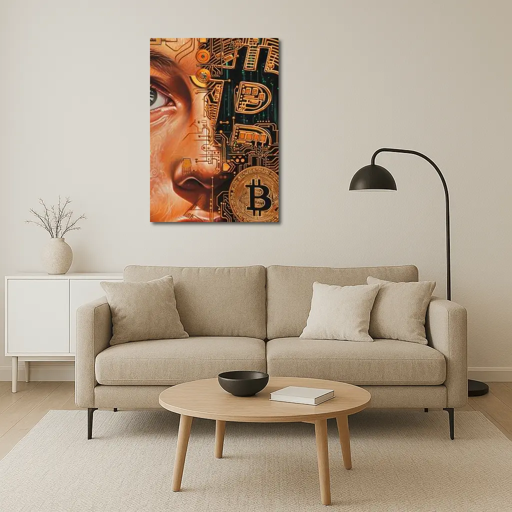 Bitcoin Cyborg Woman Circuit Board Art – Wall Art