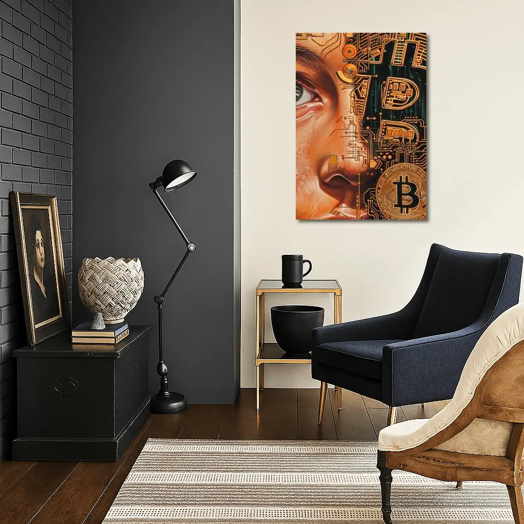 Bitcoin Cyborg Woman Circuit Board Art – Wall Art