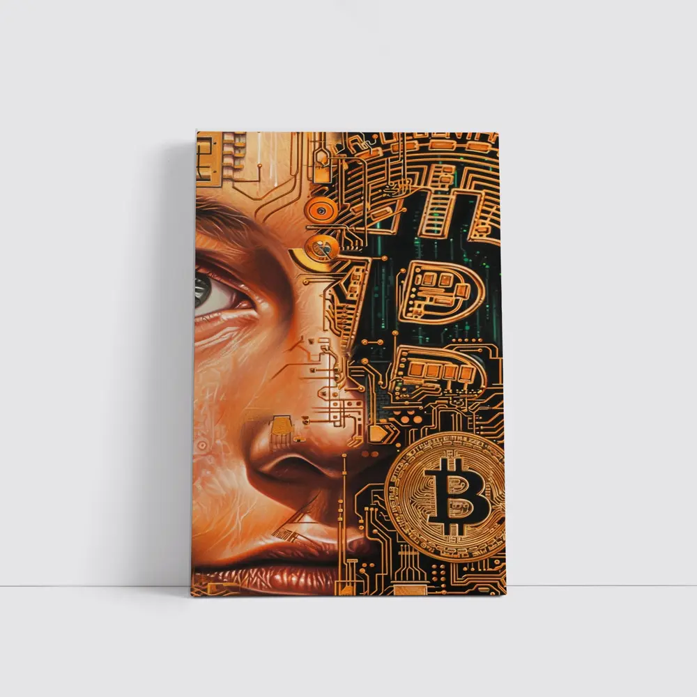 Bitcoin Cyborg Woman Circuit Board Art – Wall Art