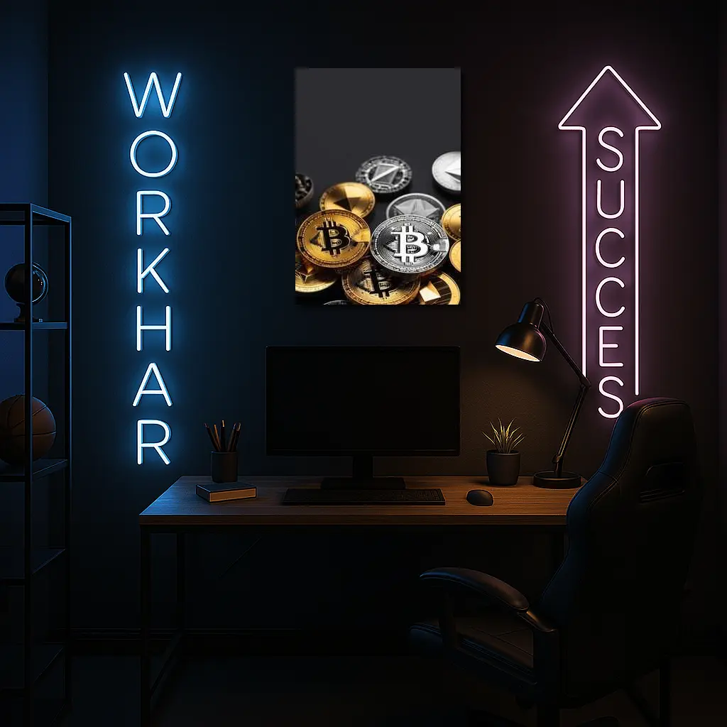 Bitcoin and Crypto Coins Dark Background – Wall Art