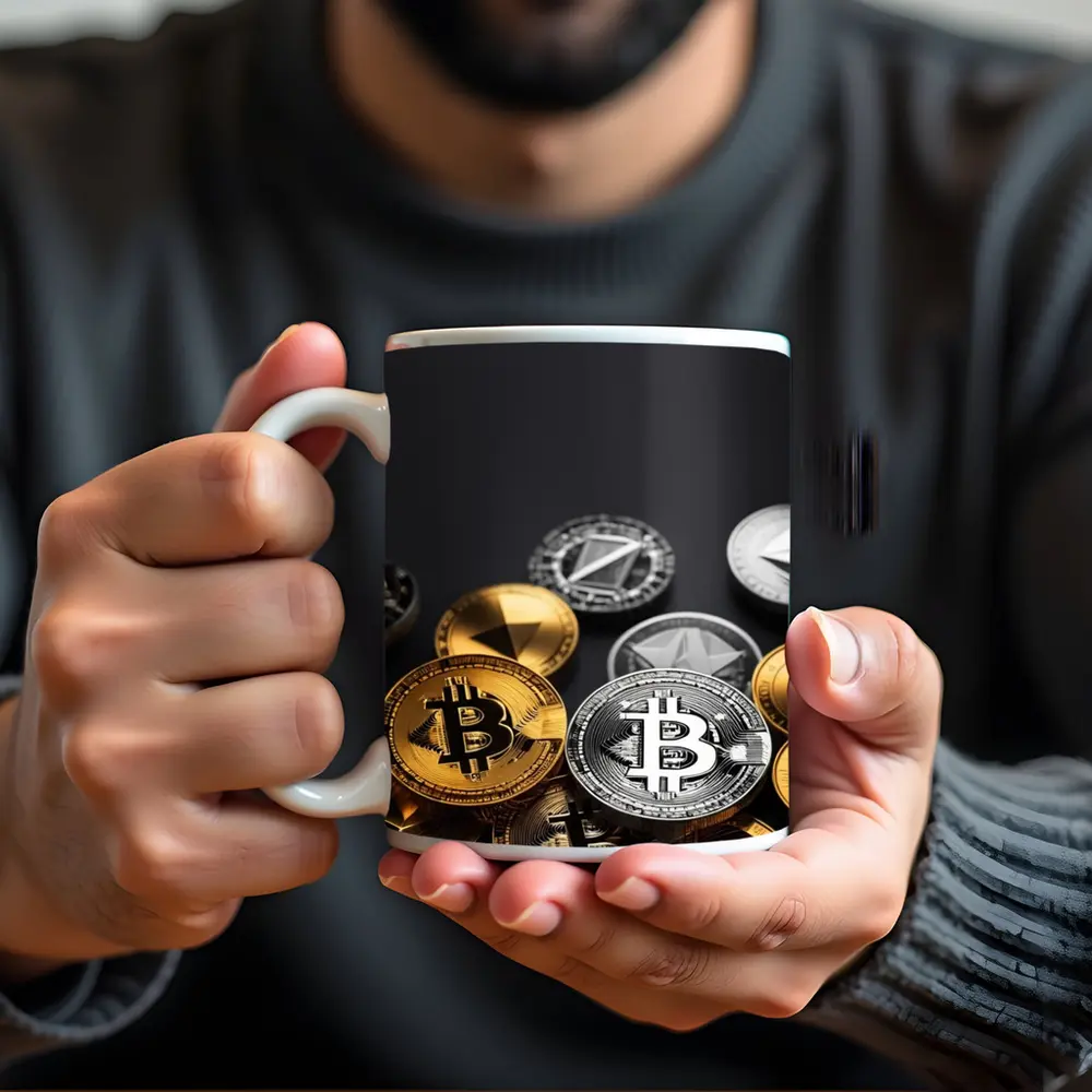 Bitcoin and Crypto Coins Dark Background – Mugs