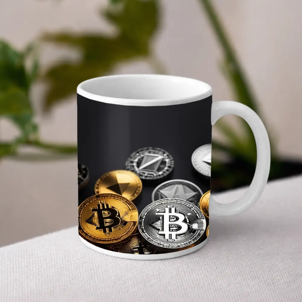 Bitcoin and Crypto Coins Dark Background – Mugs