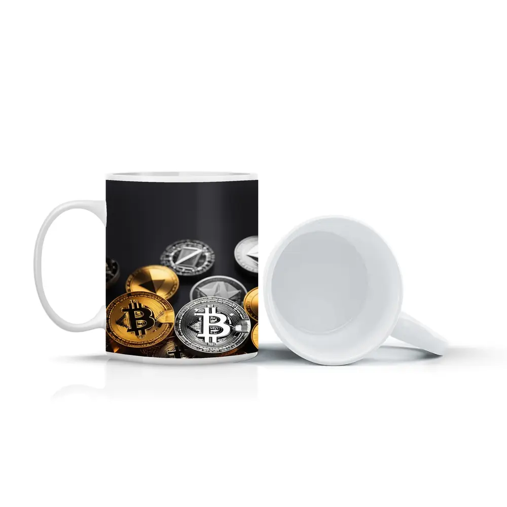 Bitcoin and Crypto Coins Dark Background – Mugs