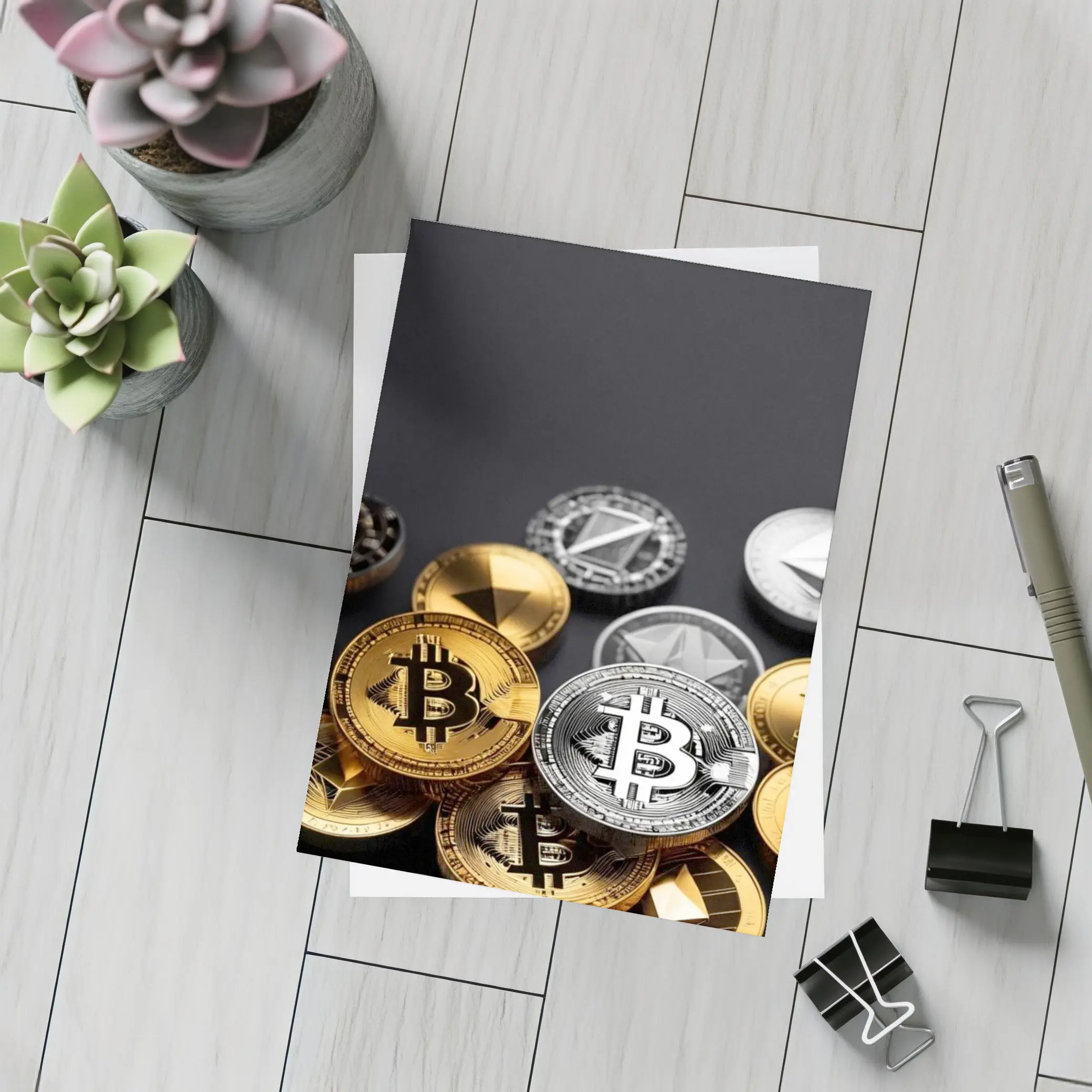 Bitcoin and Crypto Coins Dark Background – Postcards