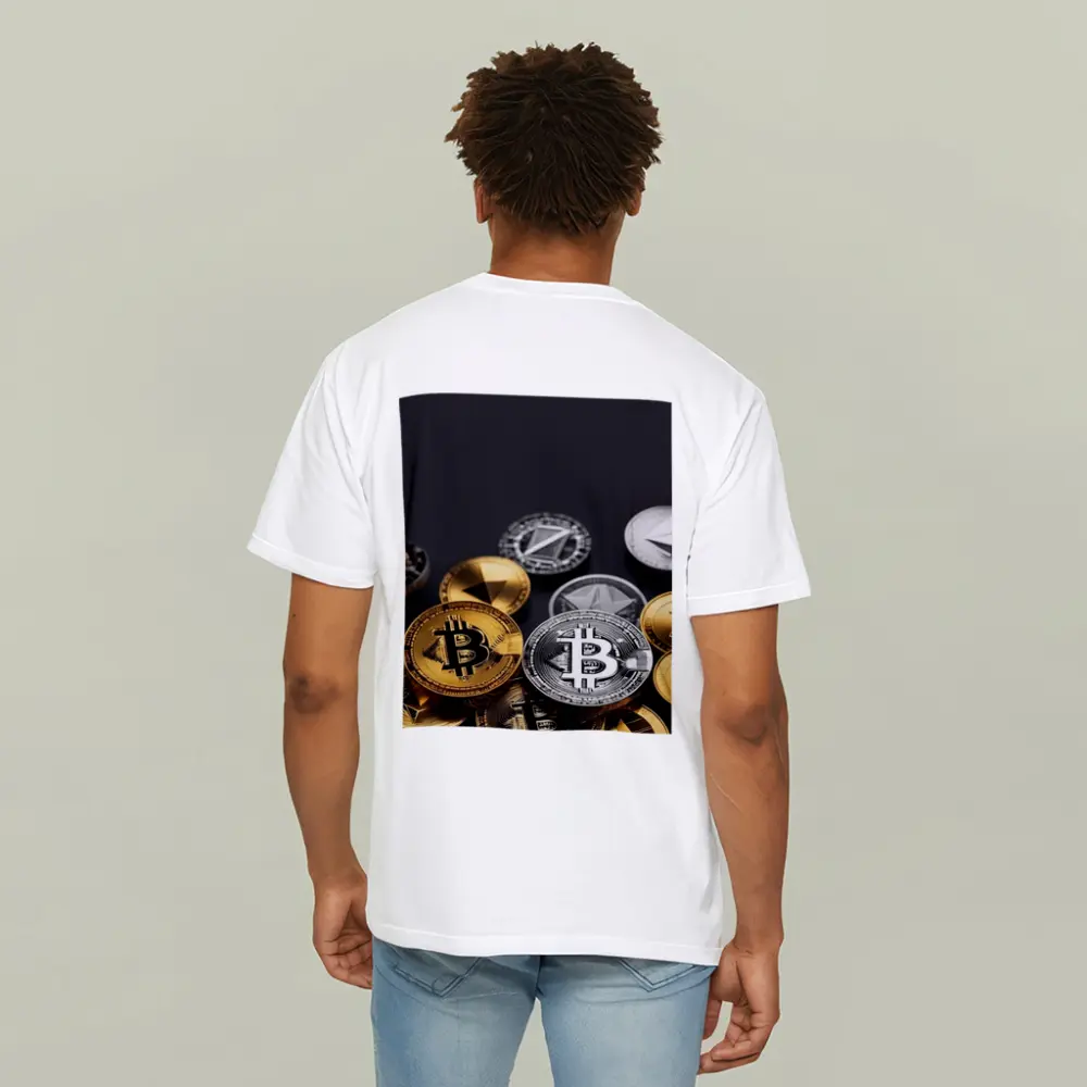 Bitcoin and Crypto Coins Dark Background – T-Shirts