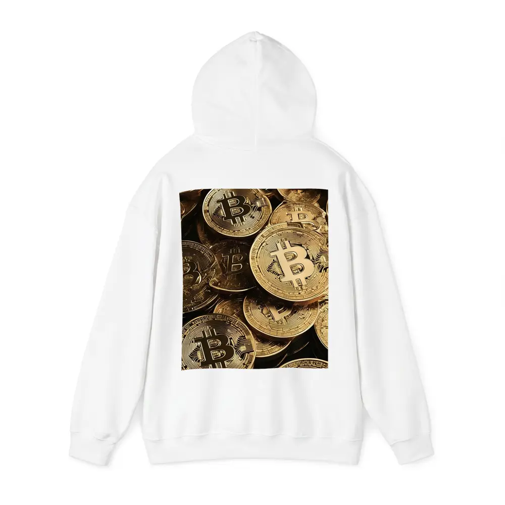 Gold Bitcoin Coins Pile Dark Background – Hoodies