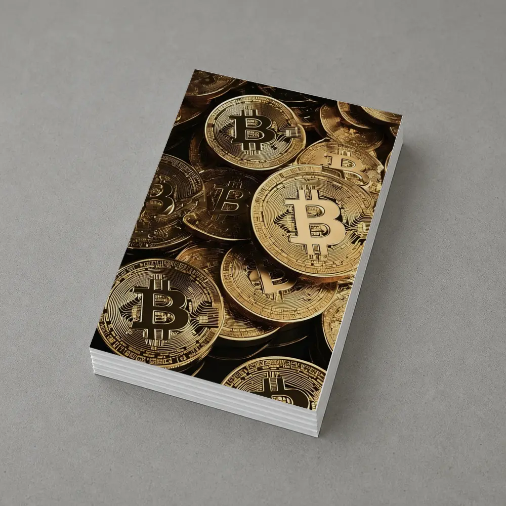 Gold Bitcoin Coins Pile Dark Background – Postcards