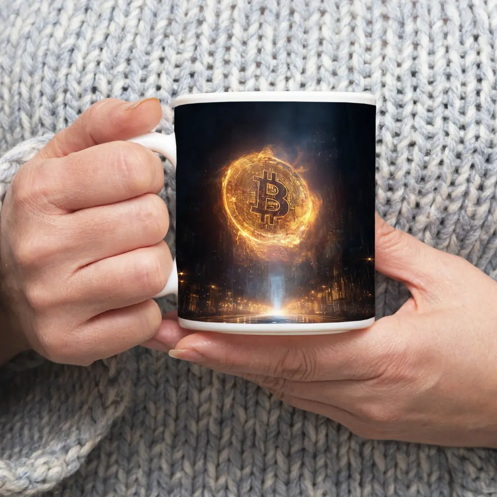 Bitcoin Coin Fire Dark City Street – Mugs