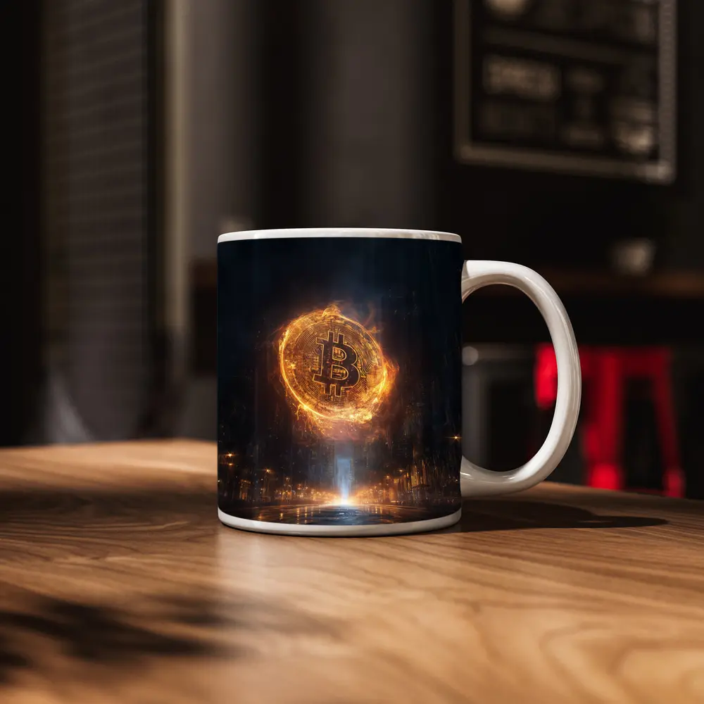 Bitcoin Coin Fire Dark City Street – Mugs