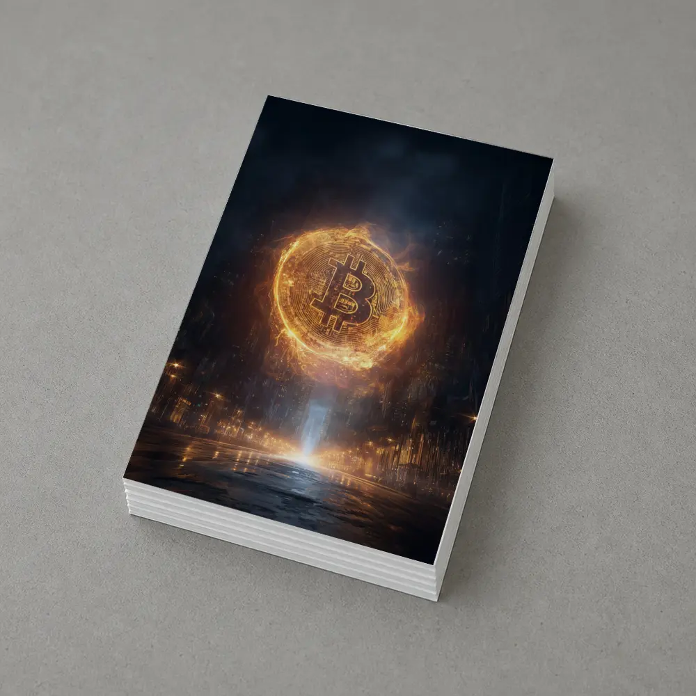 Bitcoin Coin Fire Dark City Street – Postcards