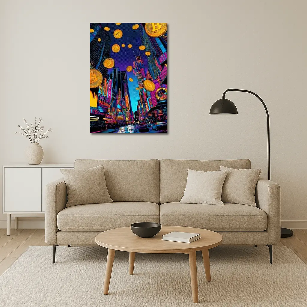 Bitcoin Rain Neon Pop Art City – Wall Art