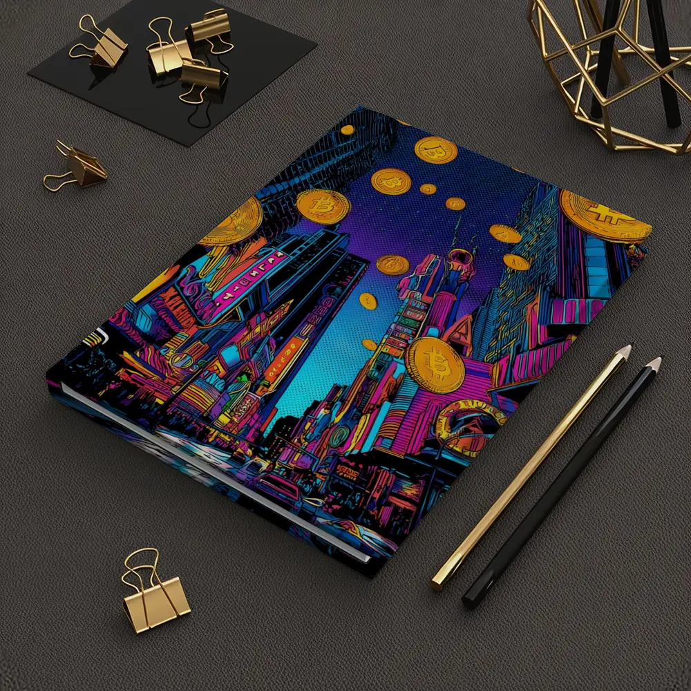 Bitcoin Rain Neon Pop Art City – Notebooks