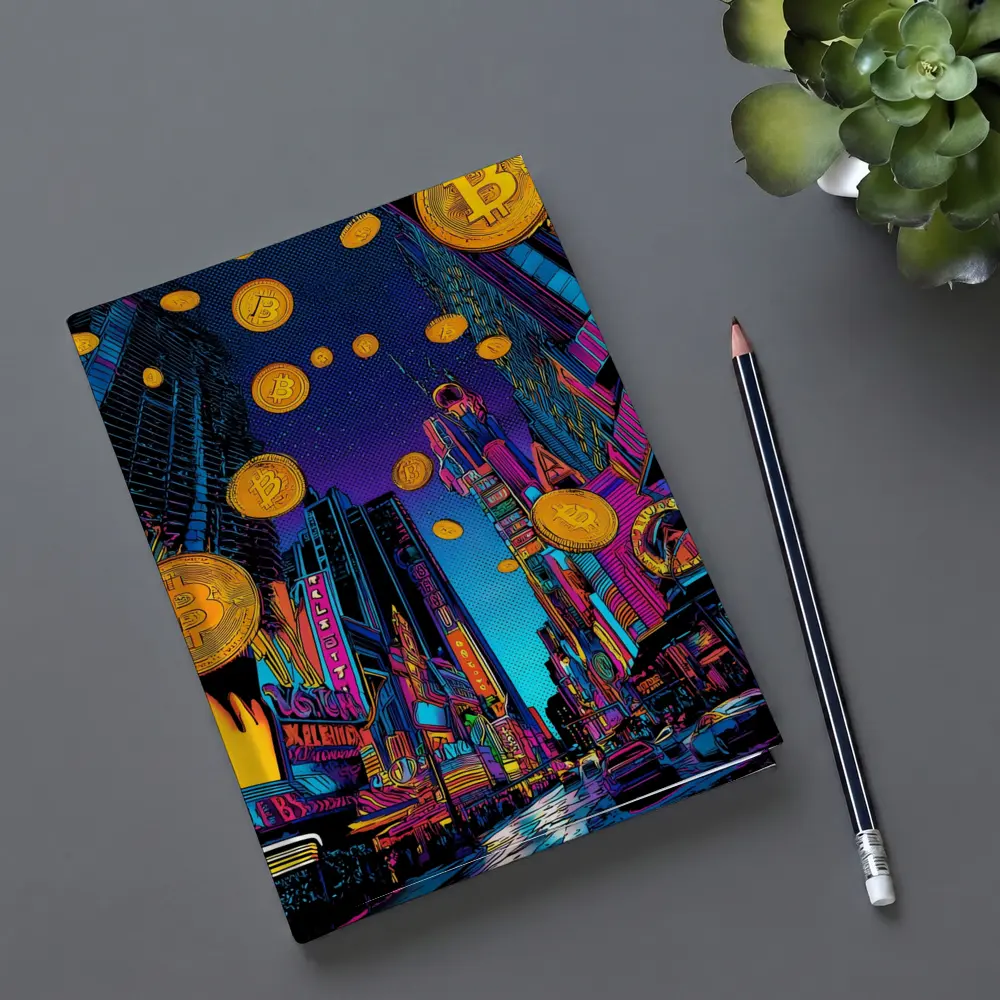 Bitcoin Rain Neon Pop Art City – Notebooks