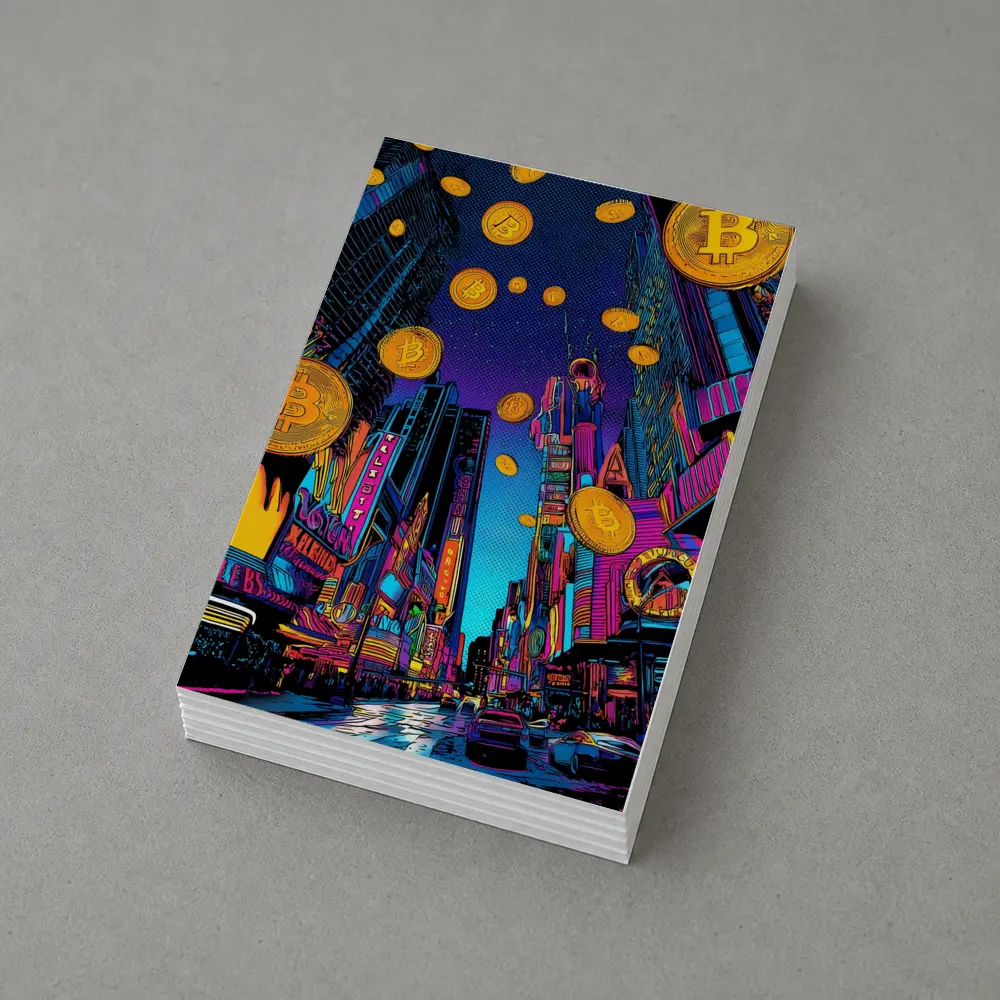 Bitcoin Rain Neon Pop Art City – Postcards