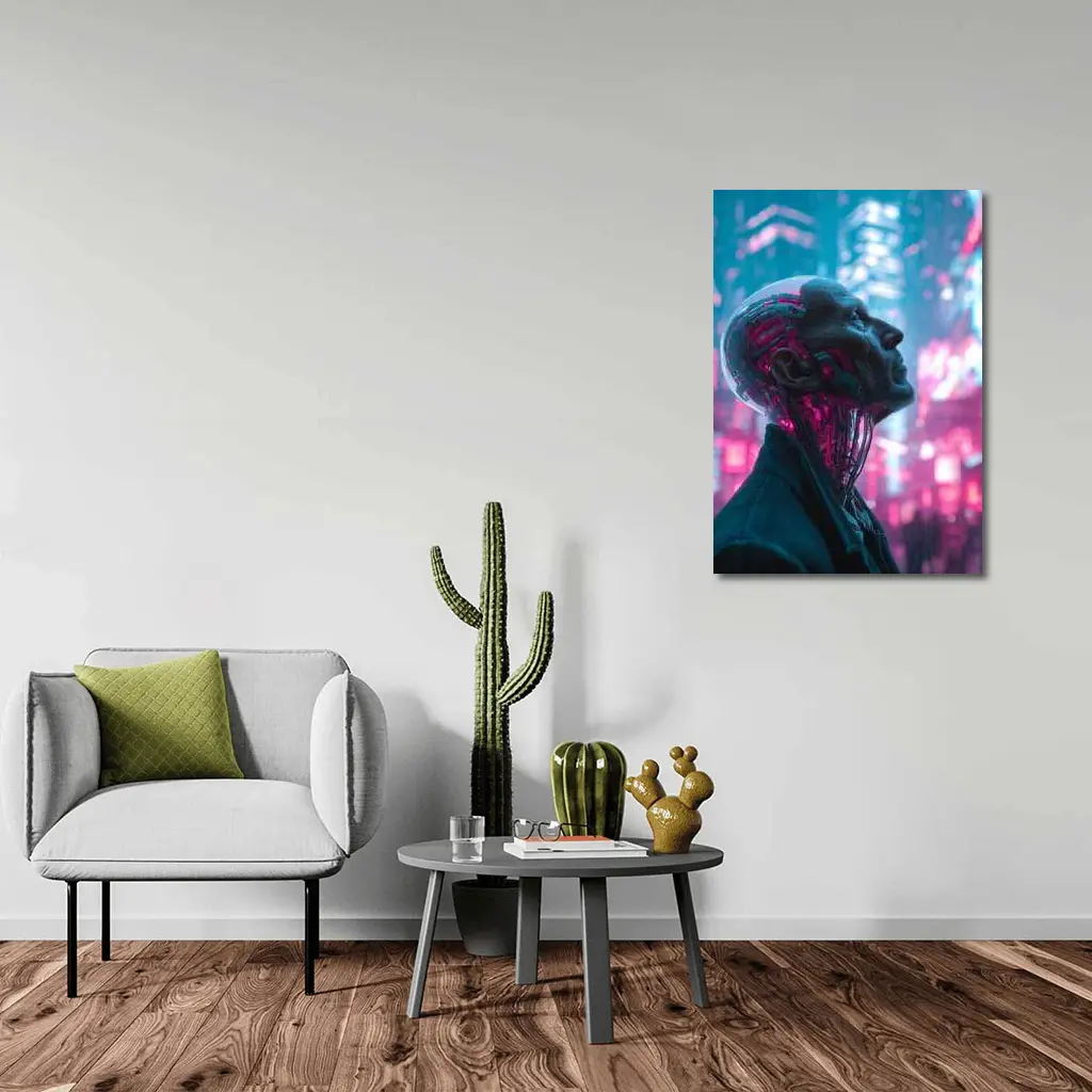 Cyberpunk Android Man Neon City Night – Wall Art