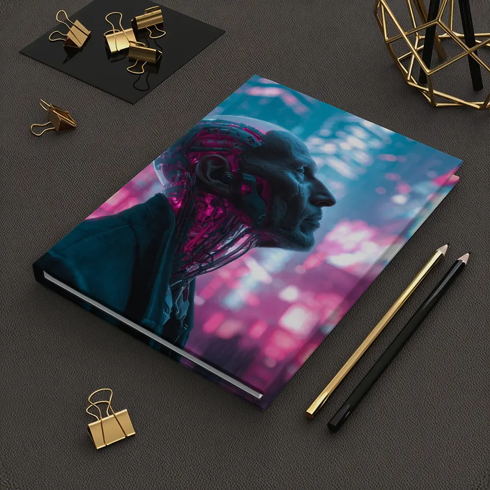 Cyberpunk Android Man Neon City Night – Notebooks