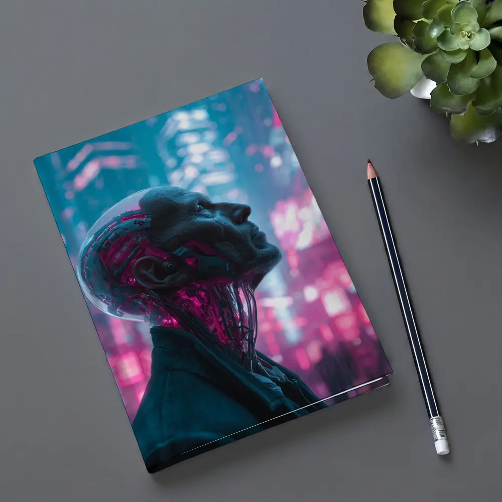 Cyberpunk Android Man Neon City Night – Notebooks