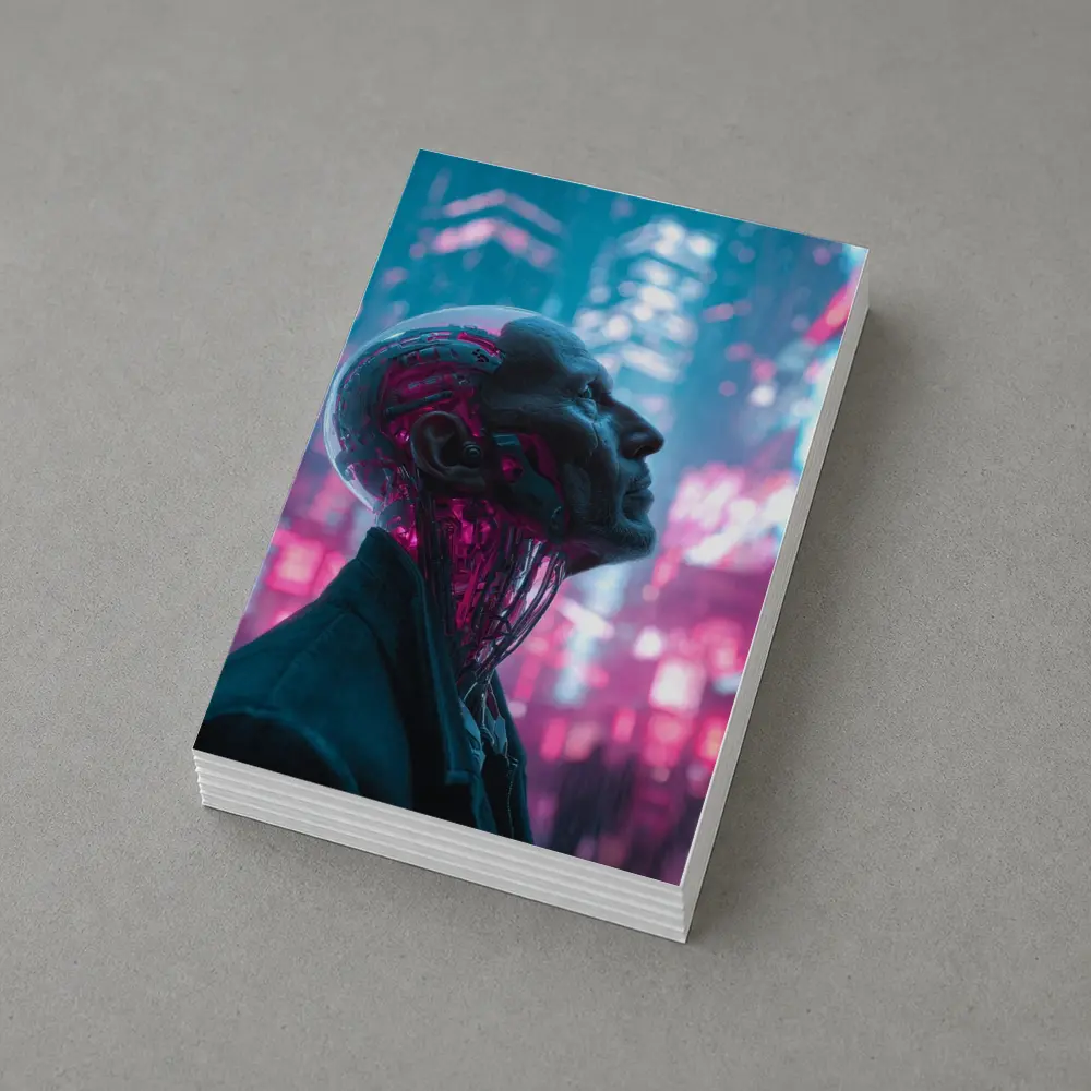 Cyberpunk Android Man Neon City Night – Postcards