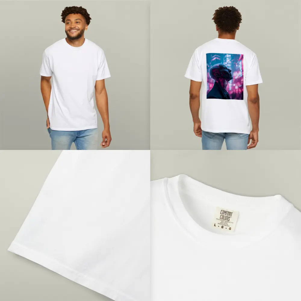 Cyberpunk Android Man Neon City Night – T-Shirts