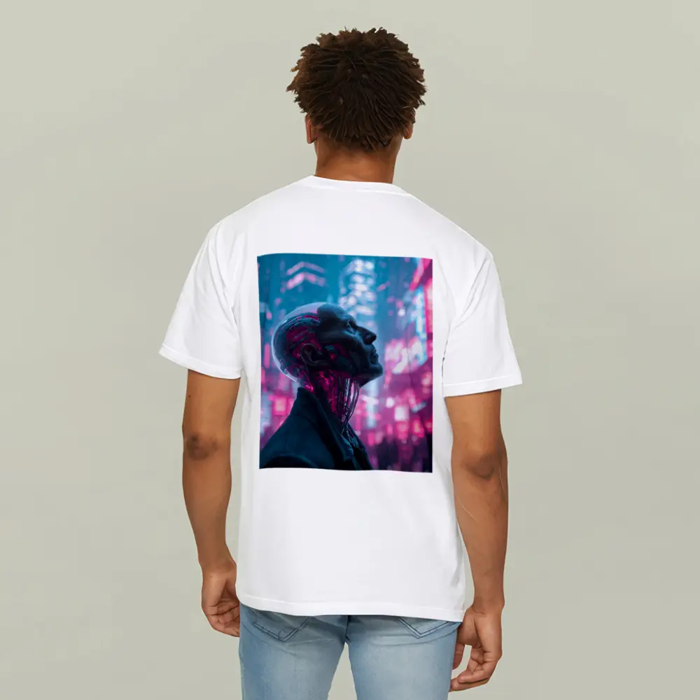 Cyberpunk Android Man Neon City Night – T-Shirts