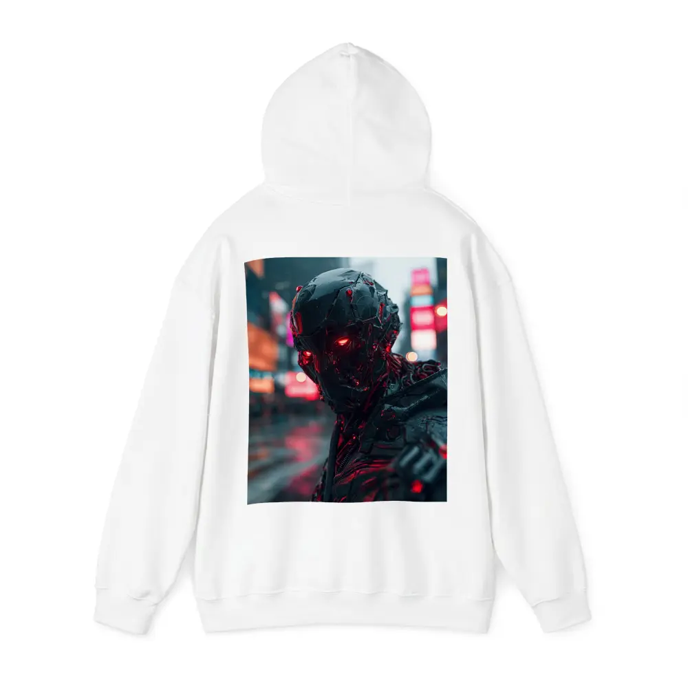 Dark Cyberpunk Robot Red Eyes City Street – Hoodies