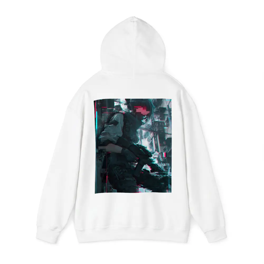 Cyberpunk Anime Soldier Girl Glitch City – Hoodies