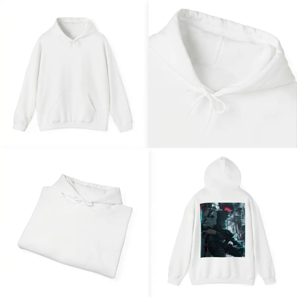 Cyberpunk Anime Soldier Girl Glitch City – Hoodies