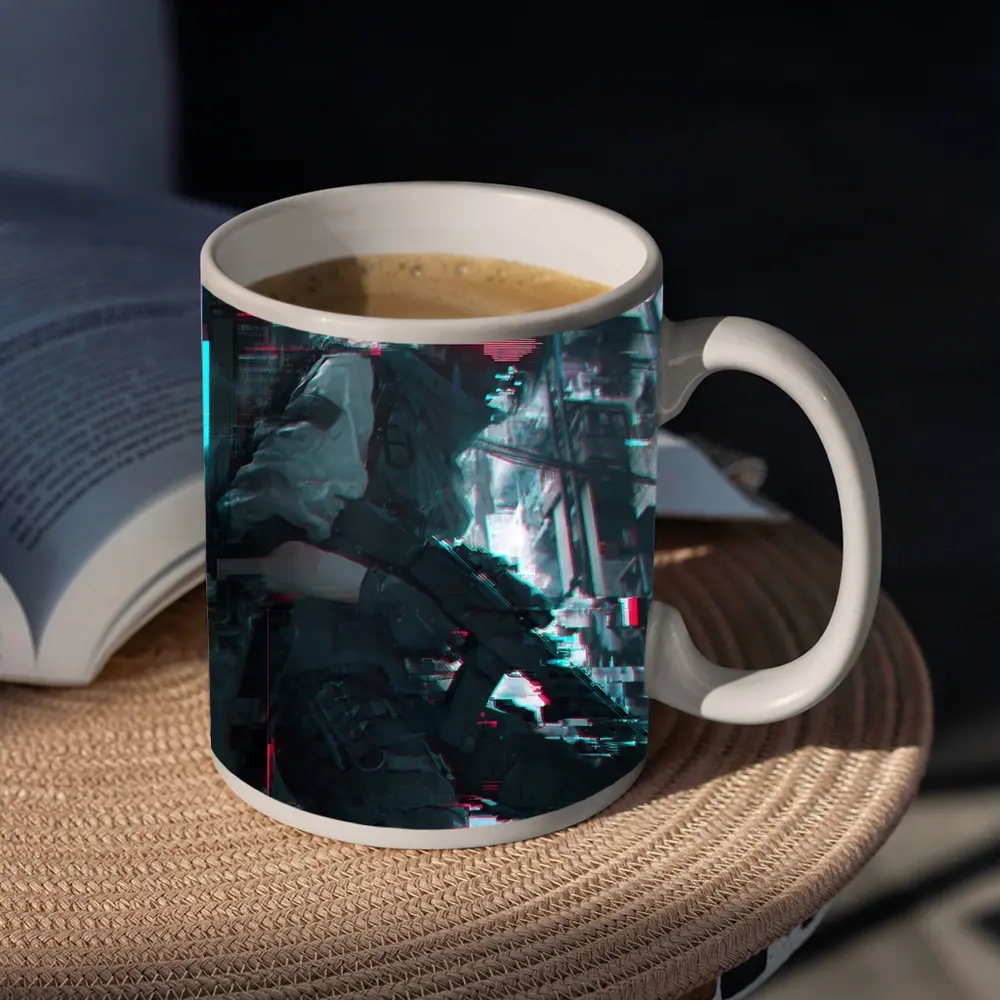 Cyberpunk Anime Soldier Girl Glitch City – Mugs