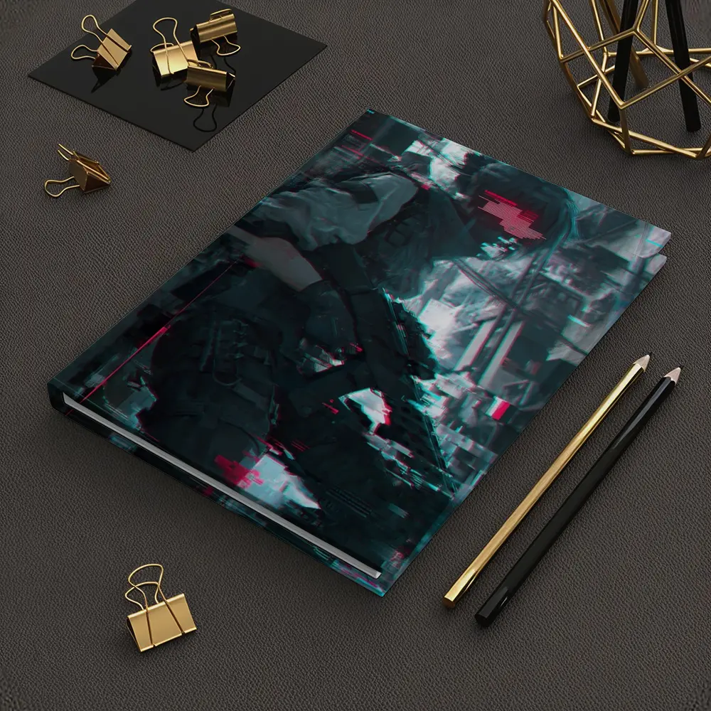 Cyberpunk Anime Soldier Girl Glitch City – Notebooks