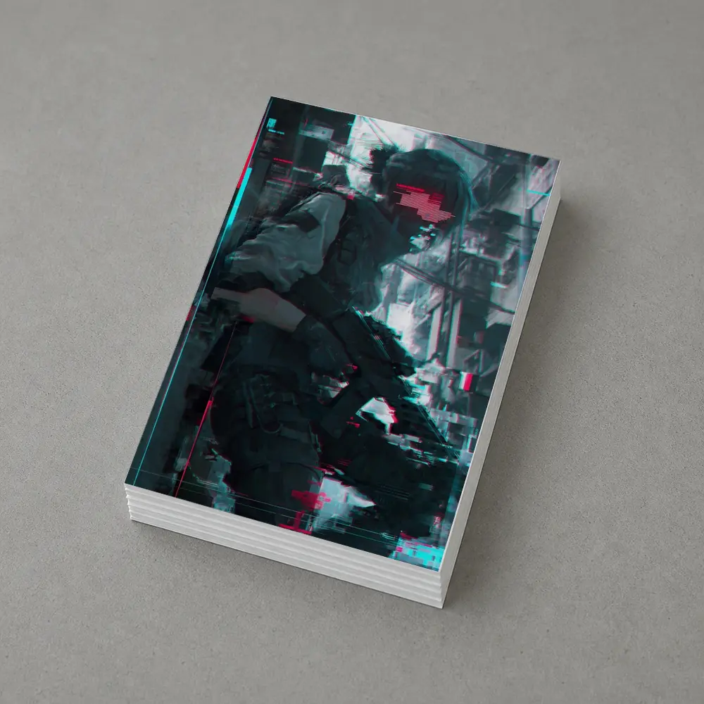 Cyberpunk Anime Soldier Girl Glitch City – Postcards