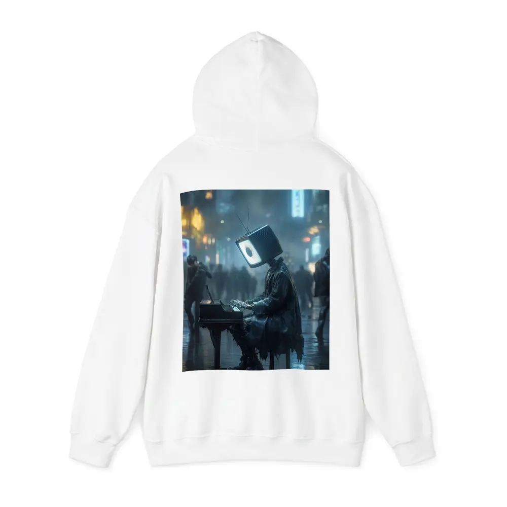 TV Head Pianist Rainy Cyberpunk City Street – Hoodies