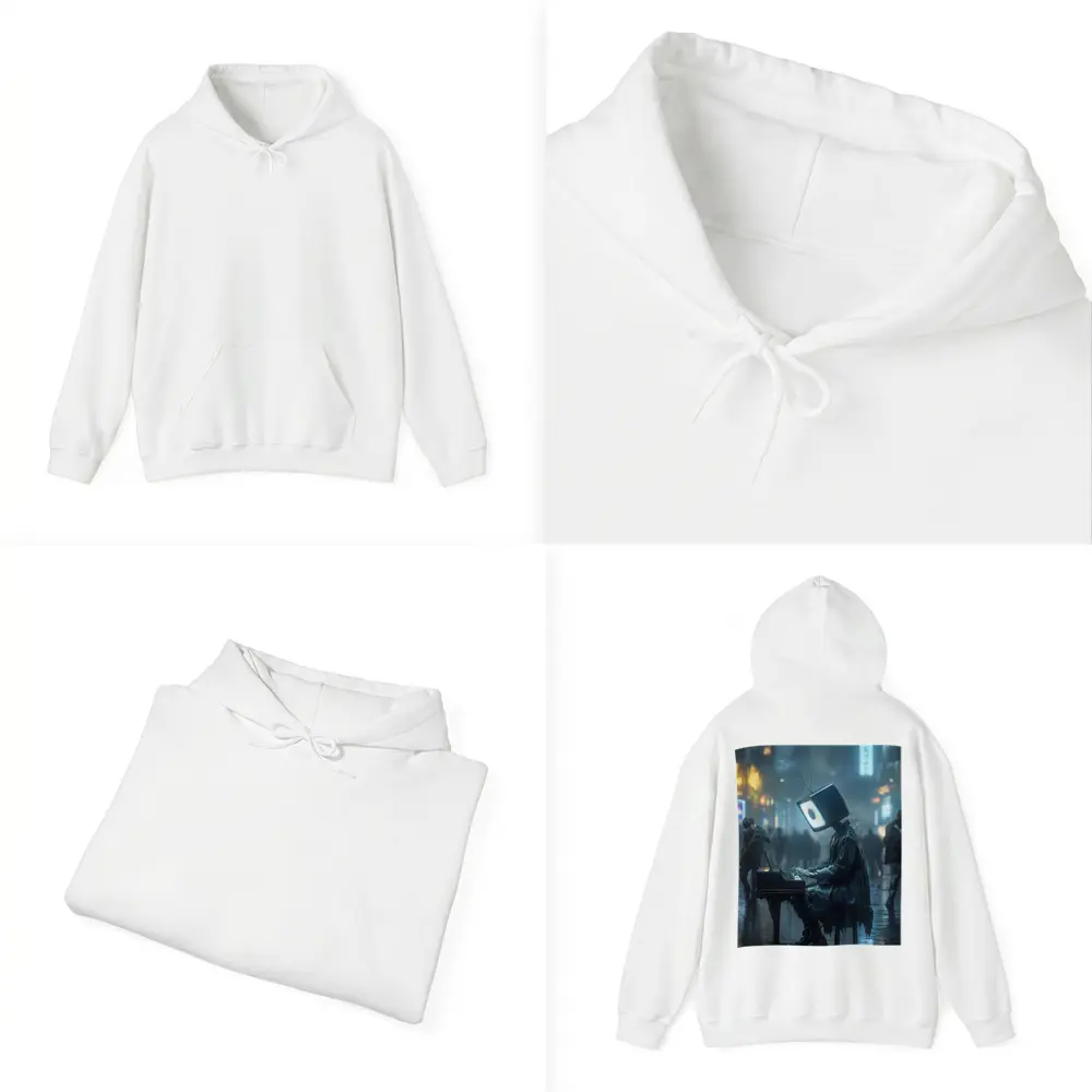 TV Head Pianist Rainy Cyberpunk City Street – Hoodies