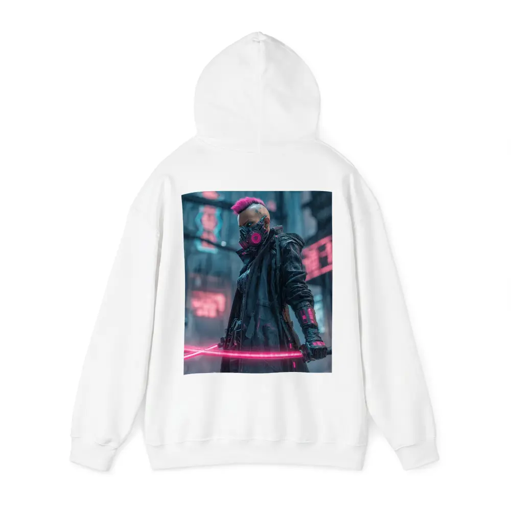 Cyberpunk Warrior Neon Swords Rainy City – Hoodies